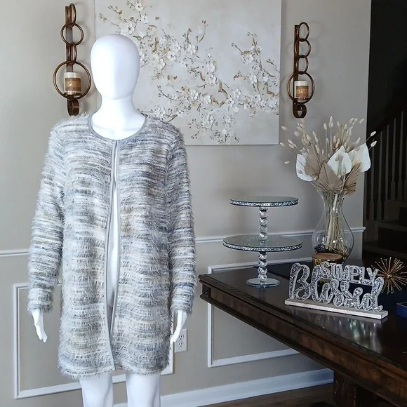 Calvin Klein Women's Multicolor Fuzzy Knit Open Front Oversize Sweater. Size S - Picture 4 of 17